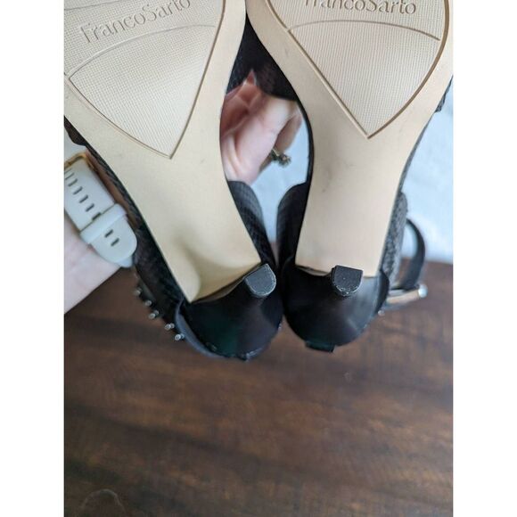Franco Sarto Black Leather Pepita Heeled Sandals - Size 8 - Picture 7 of 8